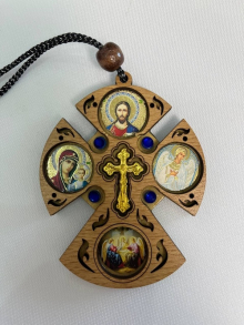 Підвіска в авто Хрест дерев'яний з іконами (Опт)